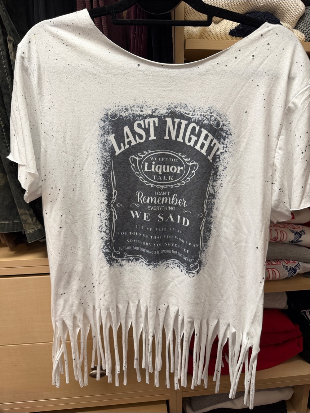 Morgan Wallen White Graphic Fringe Tee with Charcoal Print